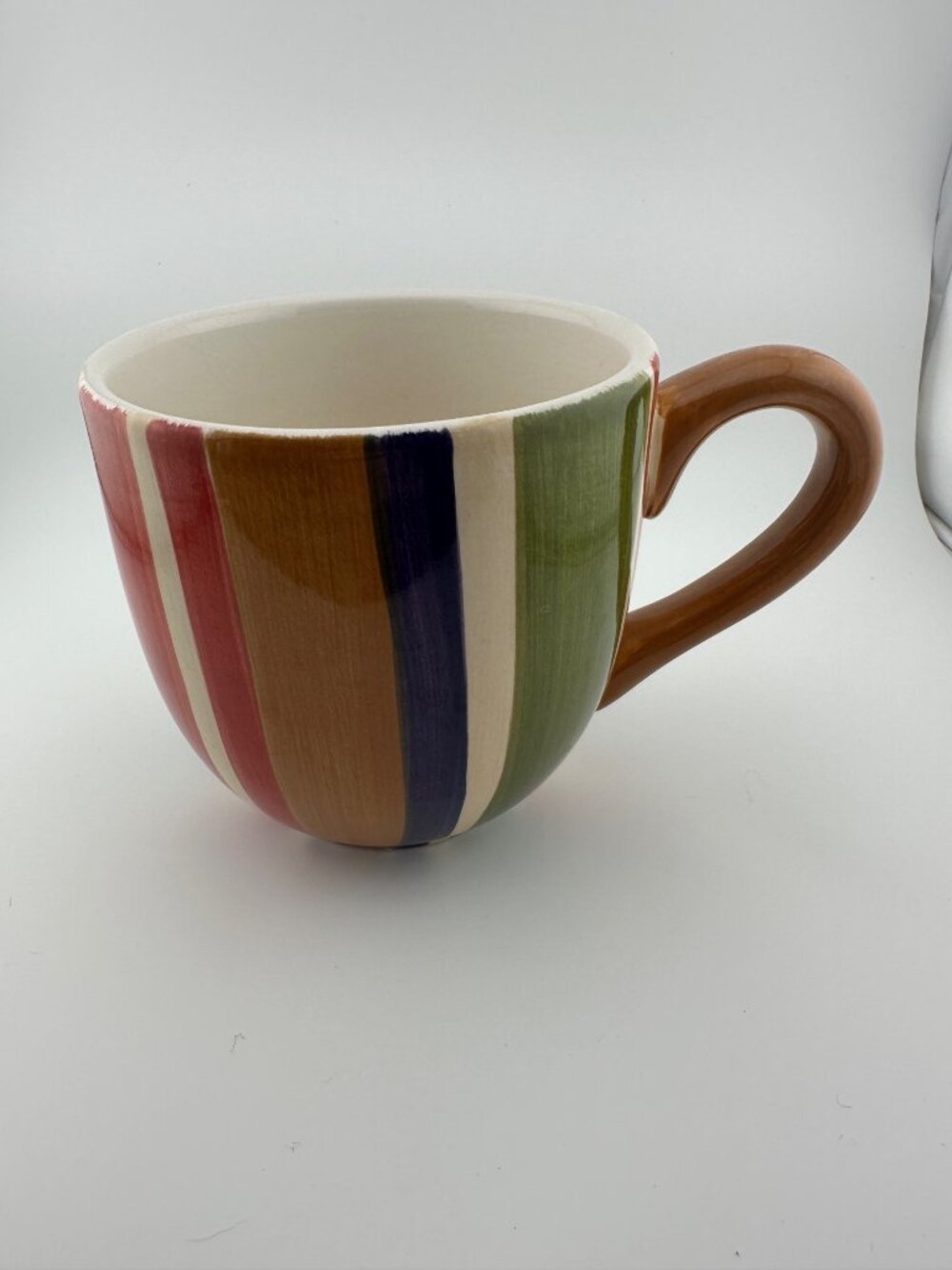 Gibson Handpainted Large Ceramic Mug Multicolor Stripes Eclectic Kitchen Coffee